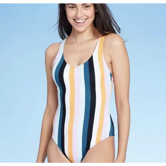 Kona Sol Vertical Strip One Piece Swimsuit Small Soft Cup Adjustable Straps - Picture 1 of 5